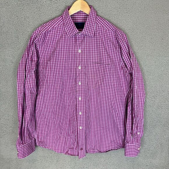 David Donahue Shirt Mens L Pink Plaid Long Sleeve Button Down Cotton Causal - Picture 1 of 7